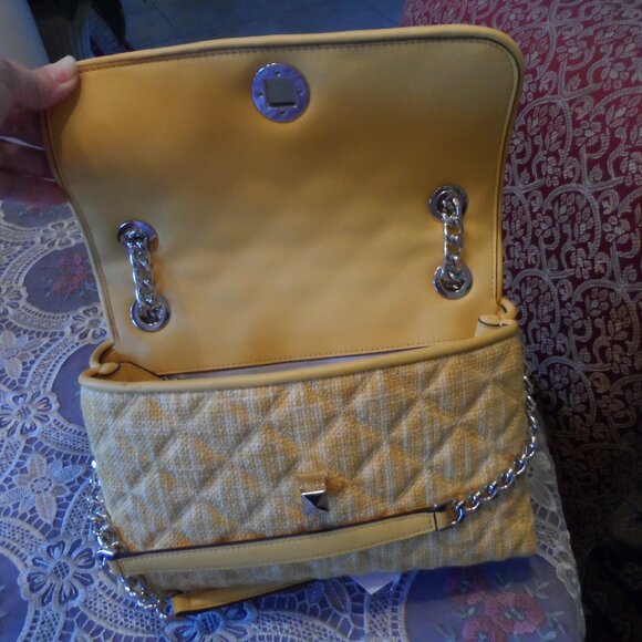 New Kate Spade NY Suflower Yellow Tweed Quilted Convertible Medium Bag - Picture 15 of 16